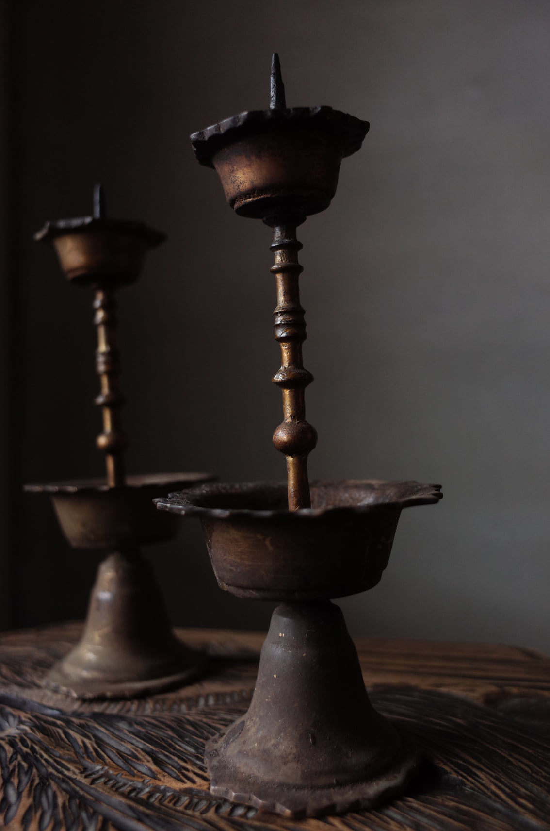 時代銅製竹型燭台