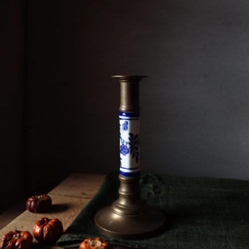 青花陶瓷 銅 燭台