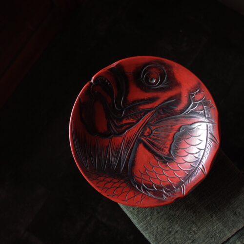 日本 鯛魚紋漆器盤